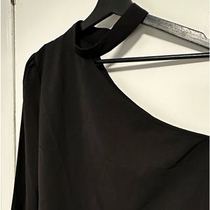 Solid Asymmetrical Neck Cut Out Blouse